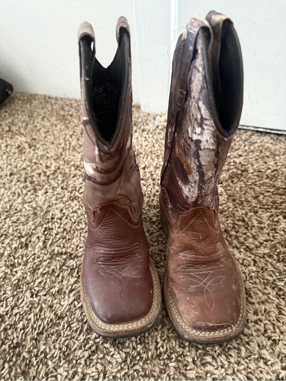 Kids Brown Camouflage Shaft Western Boots